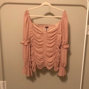 Nasty Gal Plus Size Ruched Mesh Puff Sleeve Blouse Color: Mauve Pink Size: 20